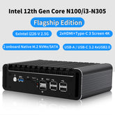 Intel N100/N305 Fanless Mini PC QJ21, 2xHDMI+Type-C Triple Screen Displays,6xIntel i226-V 2.5Gb Ethernet Ports,USB3.2,1xSATA3.0 Support WiFi6 Portable Computer,Proxmox VE,Linux